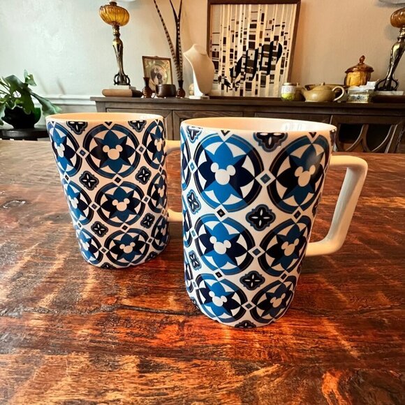 Two Disney Geometric Blue Micky Mug 12 Ounce - Picture 9 of 10